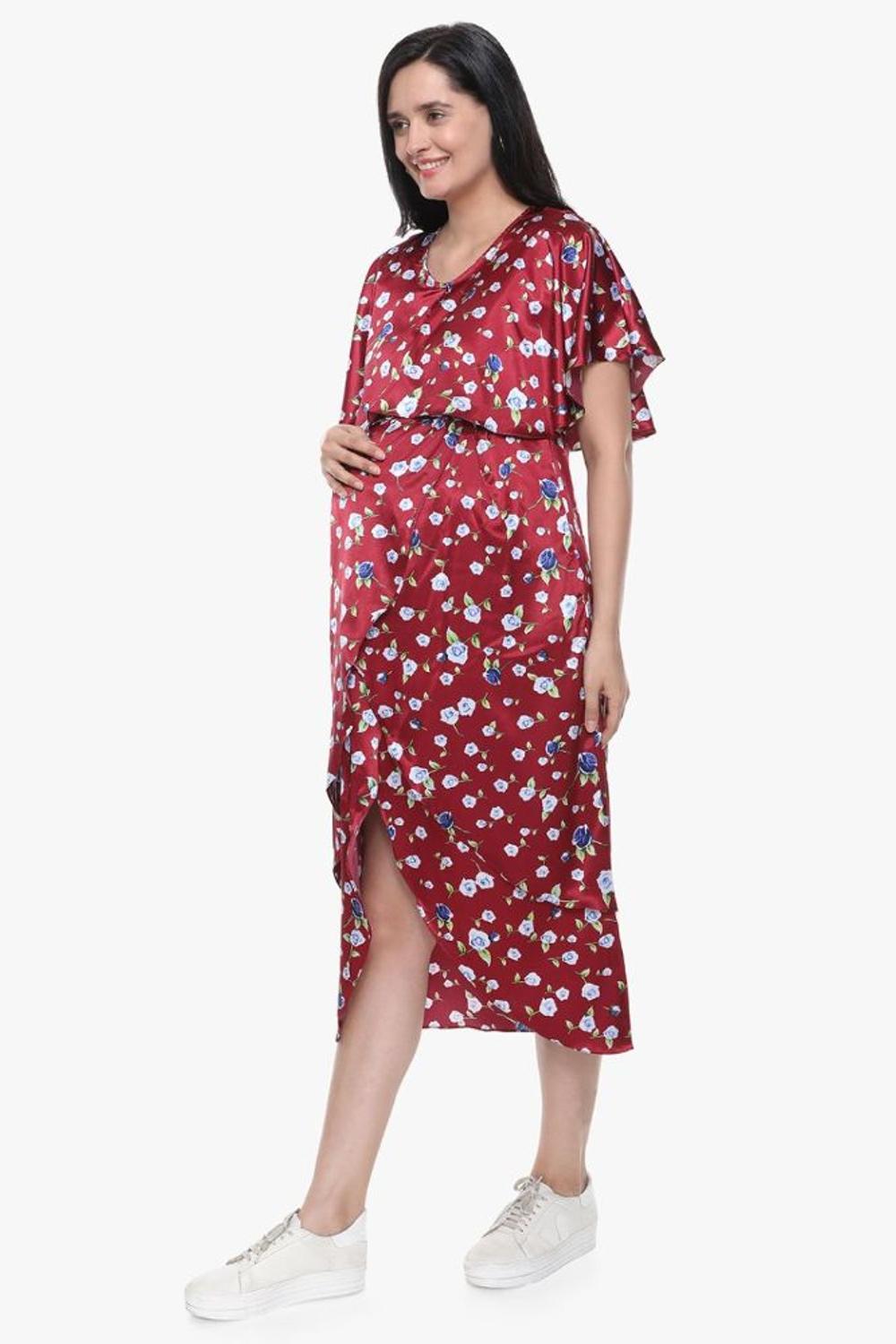 Mee Mee Solid Satin Maternity Dress With Zips
